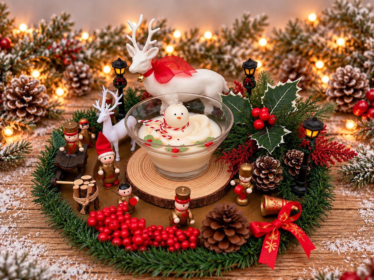 🎄 Magical Christmas Reindeer & Snowman Candle Arrangement – Handmade Christmas Centrepiece