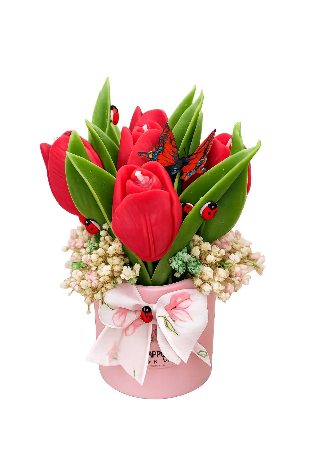 Red Tulip Soy Wax Candle Bouquet – Handmade Scented Flower Arrangement