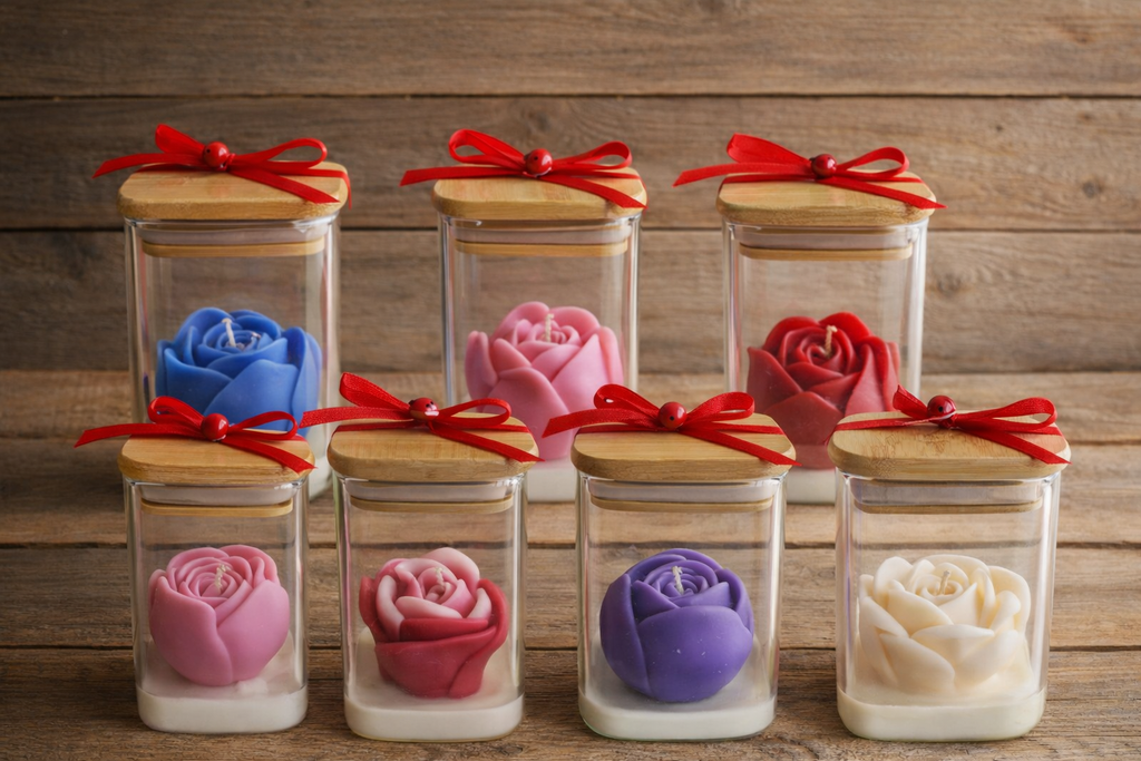 🌹 Rose Candle in Glass Jar – Elegant Handmade Soy Wax Gift