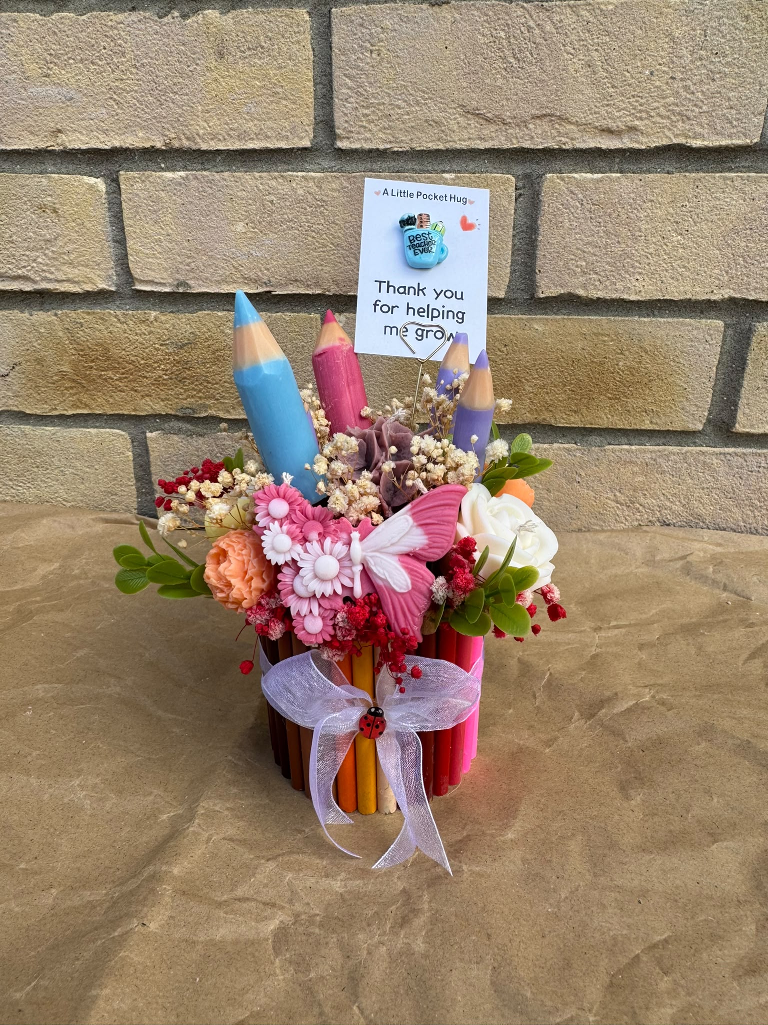 Teacher Appreciation Pencil & Floral Arrangement – Handmade Thank You Gift