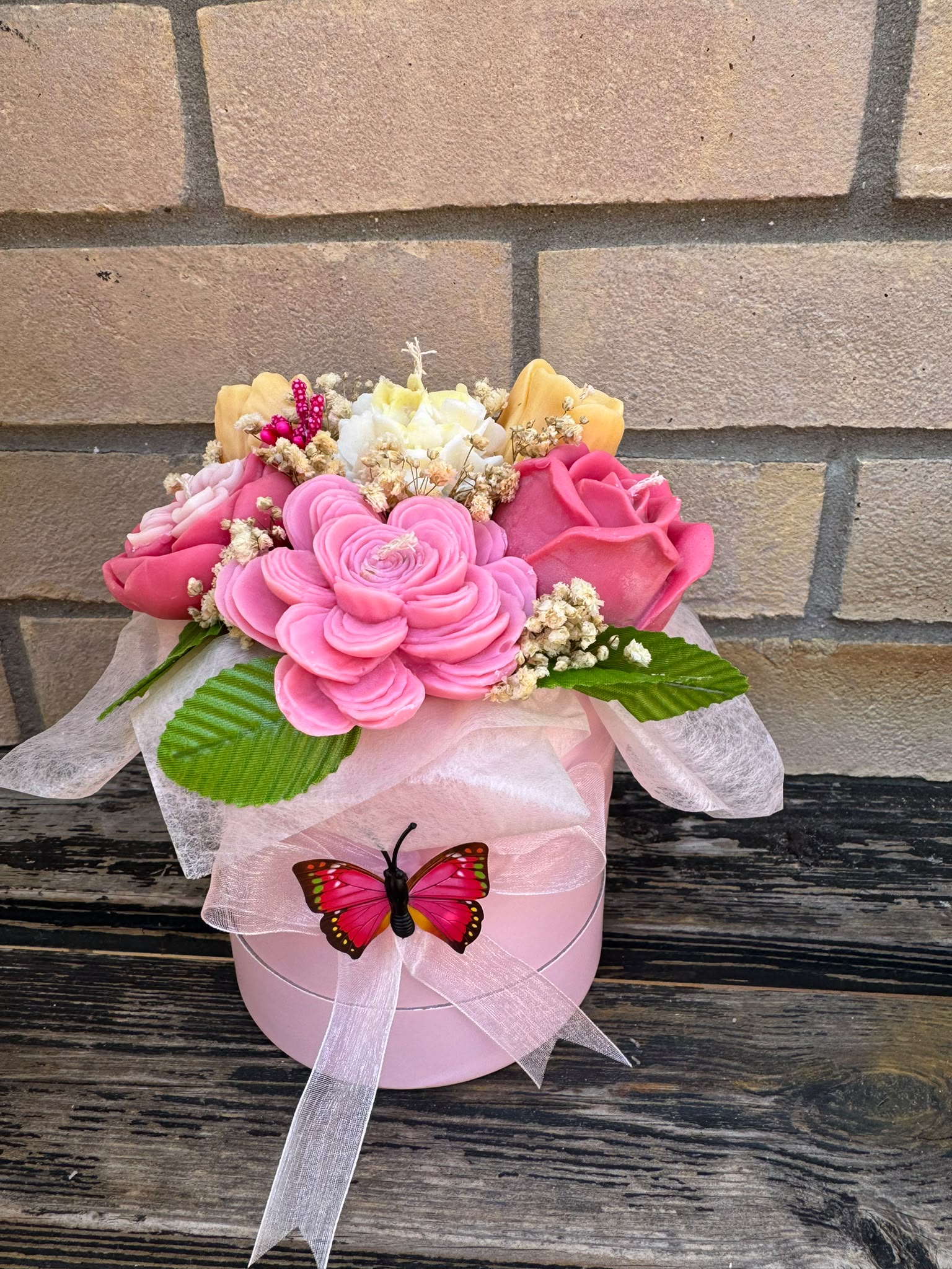 Pink Floral Candle Box – Handmade Soy Wax Gift Arrangement