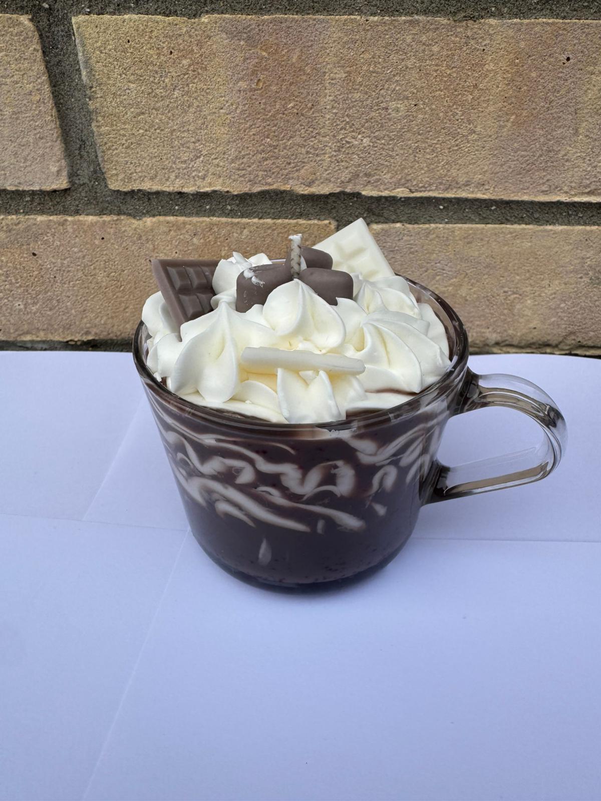 🍫 Hot Chocolate Mug Candle –Whipped Cream Soy Wax Dessert Candle