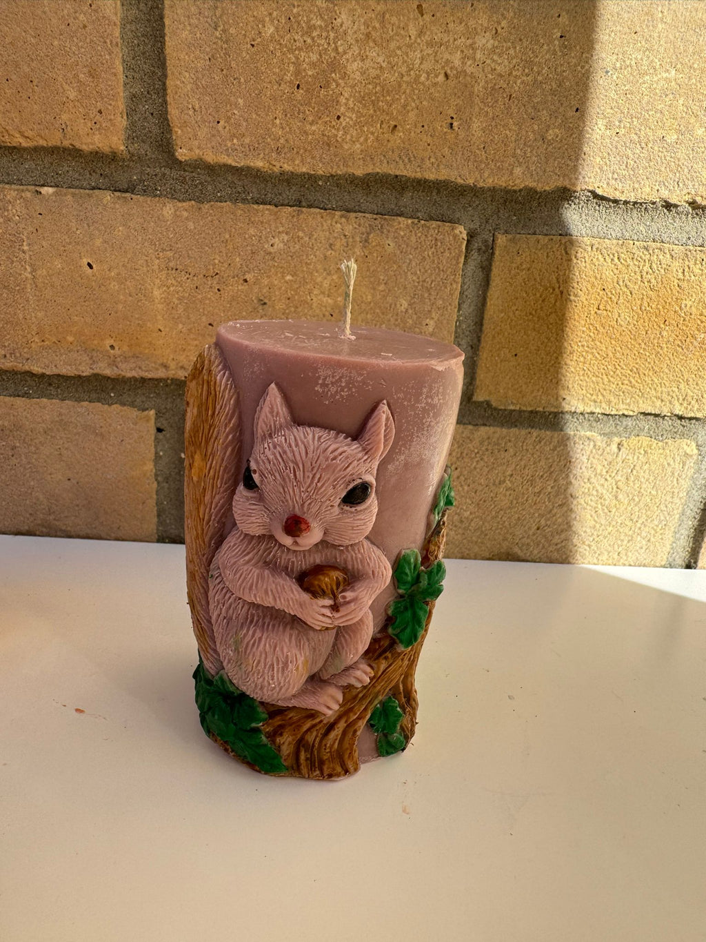 Woodland Squirrel Pillar Candle – Handmade Autumn Candle