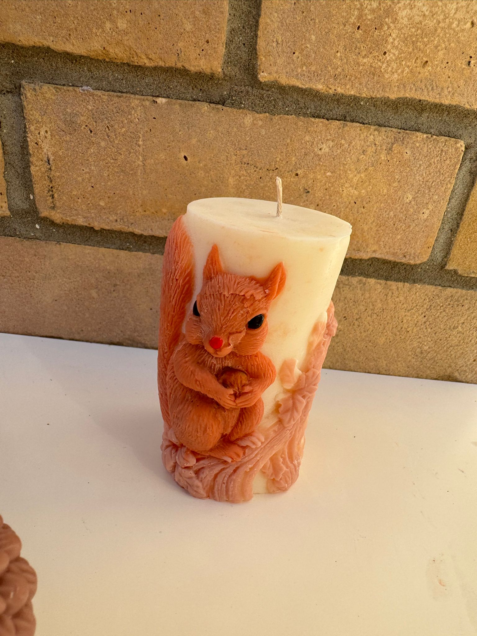 Woodland Squirrel Pillar Candle – Handmade Autumn Candle