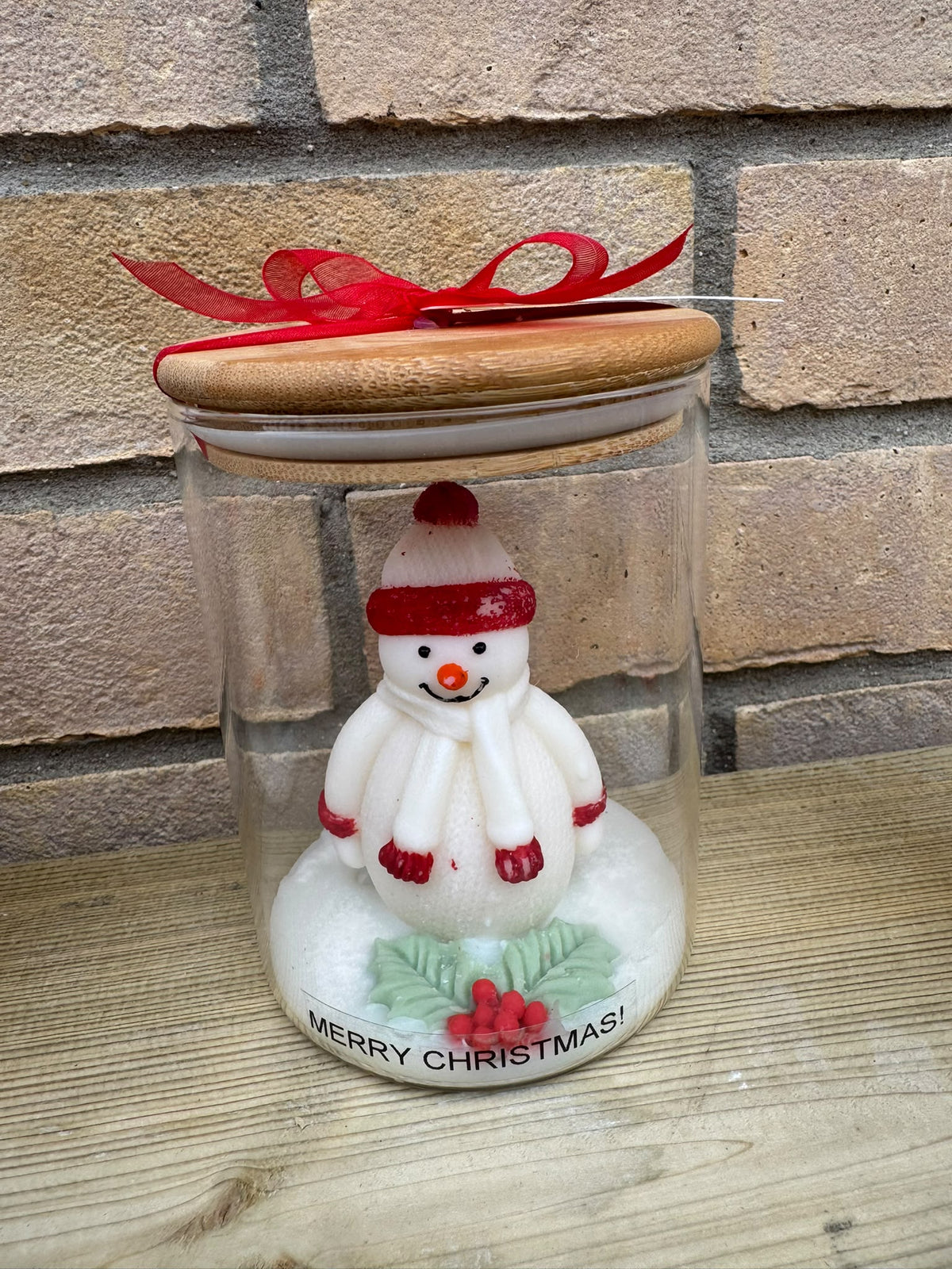 ⛄ Christmas Snowman Candle in Glass Jar – Handmade Christmas Gift