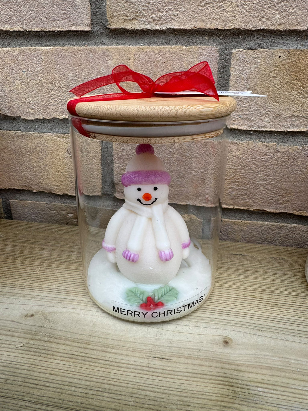 ⛄ Christmas Snowman Candle in Glass Jar – Handmade Christmas Gift