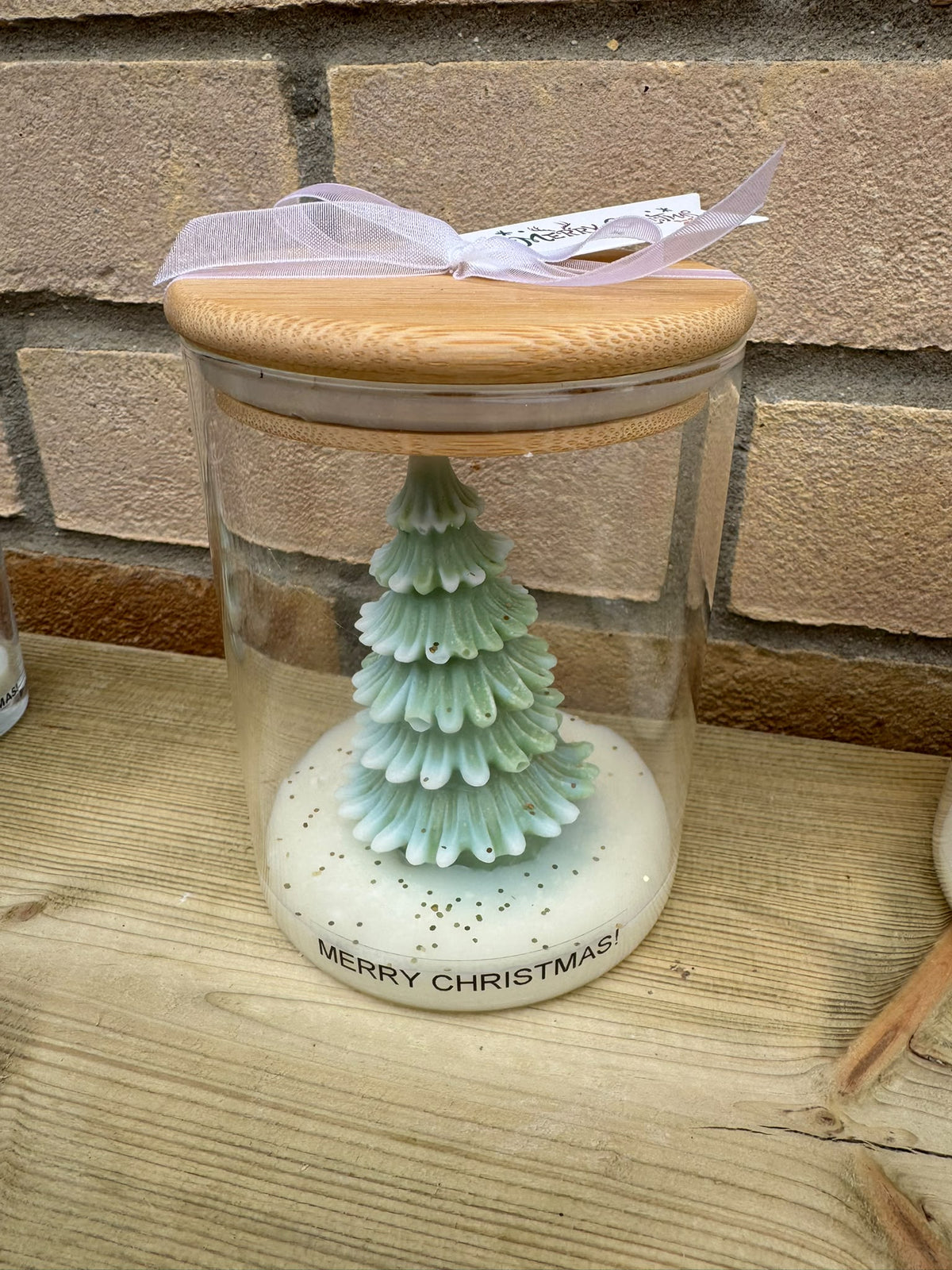 🎄 Christmas Tree & Snowy Cottage Candle in Glass Jar – Handmade Christmas Gift