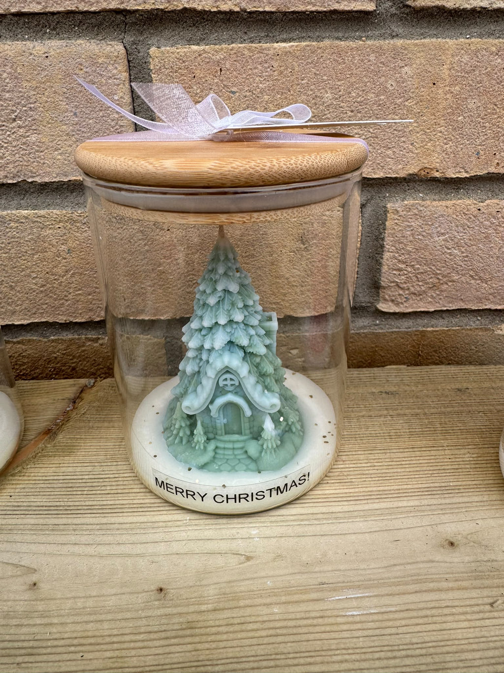 🎄 Christmas Tree & Snowy Cottage Candle in Glass Jar – Handmade Christmas Gift