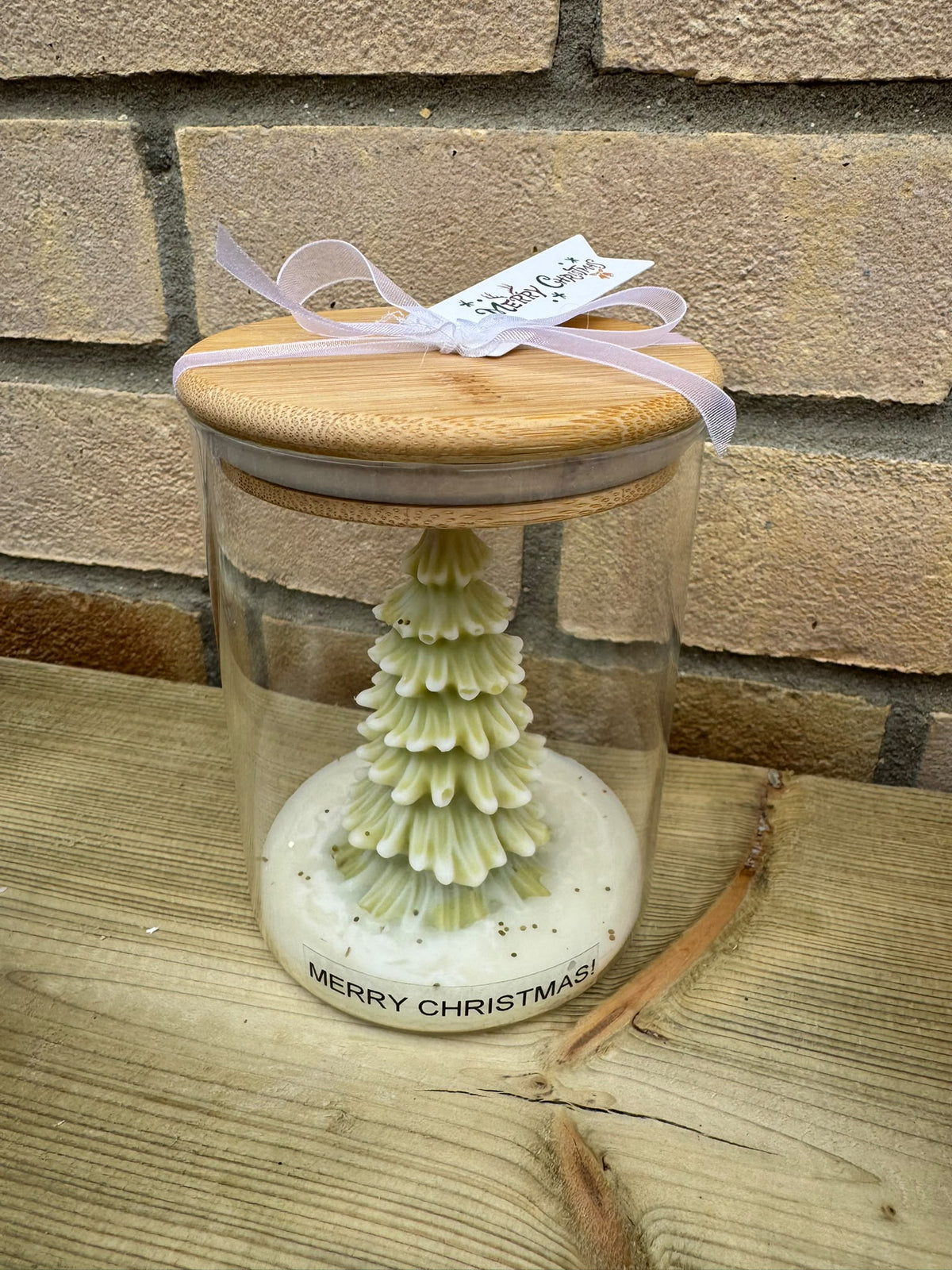 🎄 Christmas Tree & Snowy Cottage Candle in Glass Jar – Handmade Christmas Gift