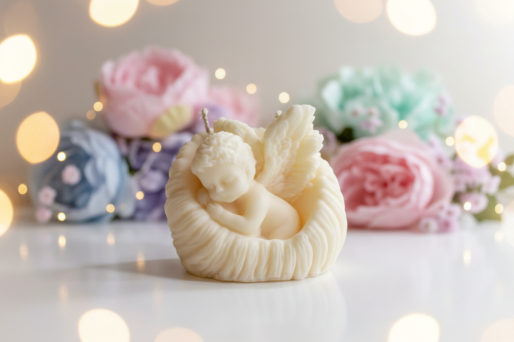 Angel candle floral background