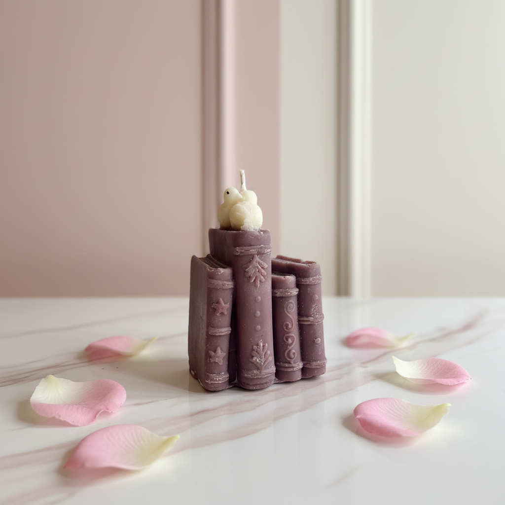 Book stack candle on marble