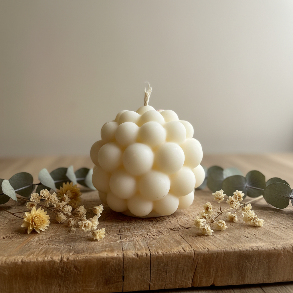 Bubble candle with dried flowers