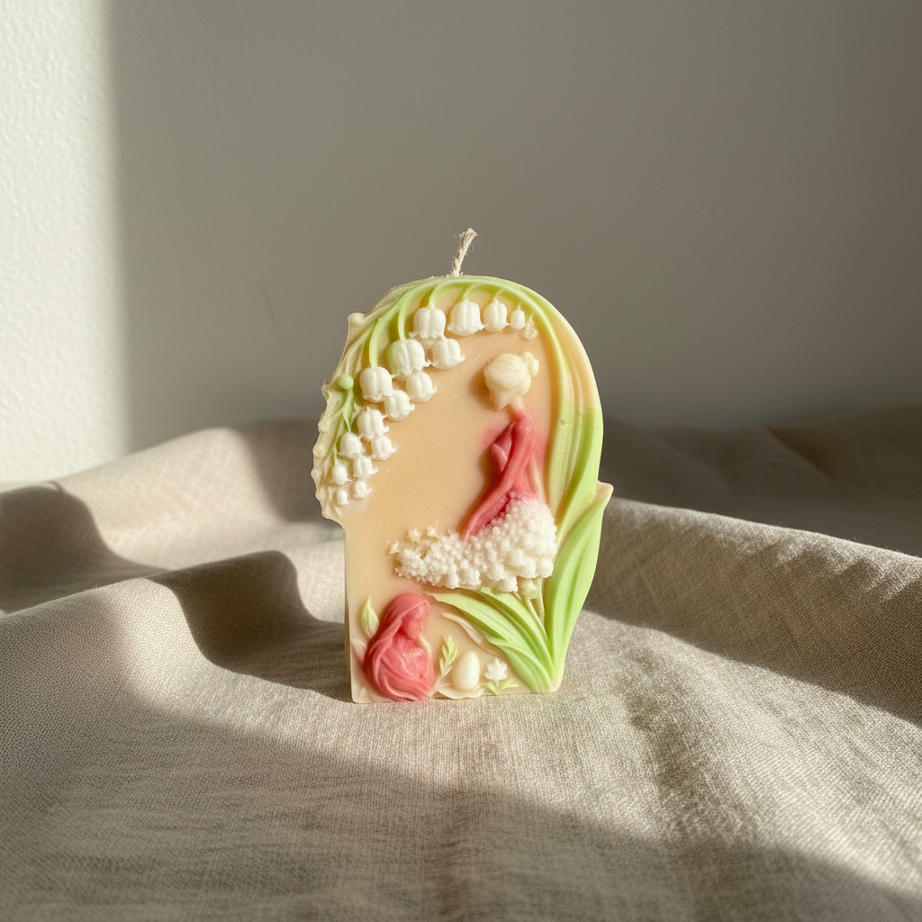 Floral candle on beige linen