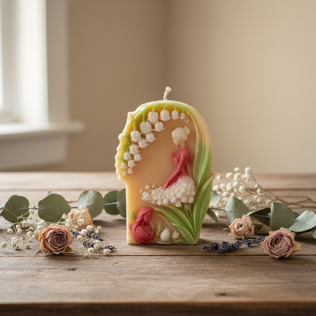 Floral candle with dried flowers