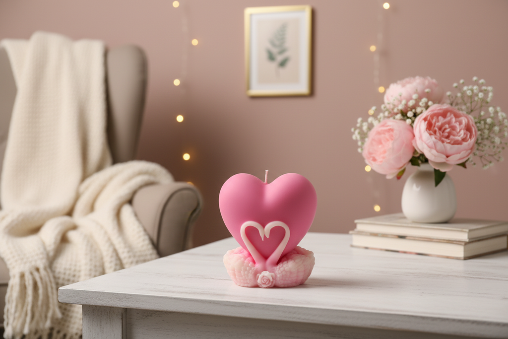 Heart candle with lifestyle background