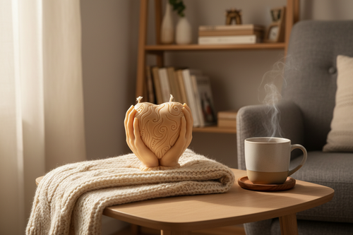 Heart in hands cozy background