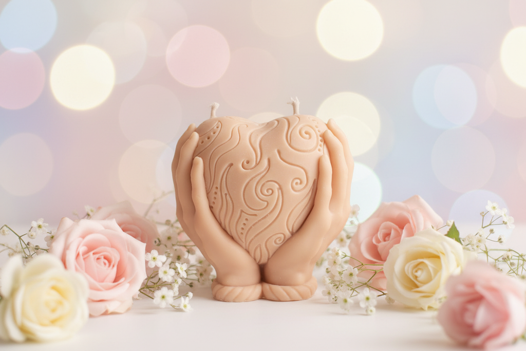 Heart in hands floral background