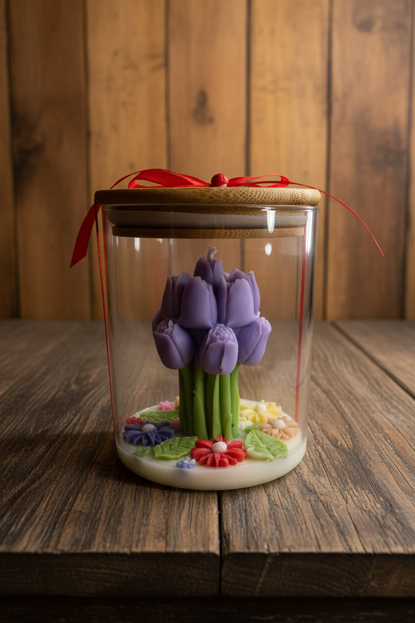 Luxury Tulip Bouquet Candle in Glass Jar