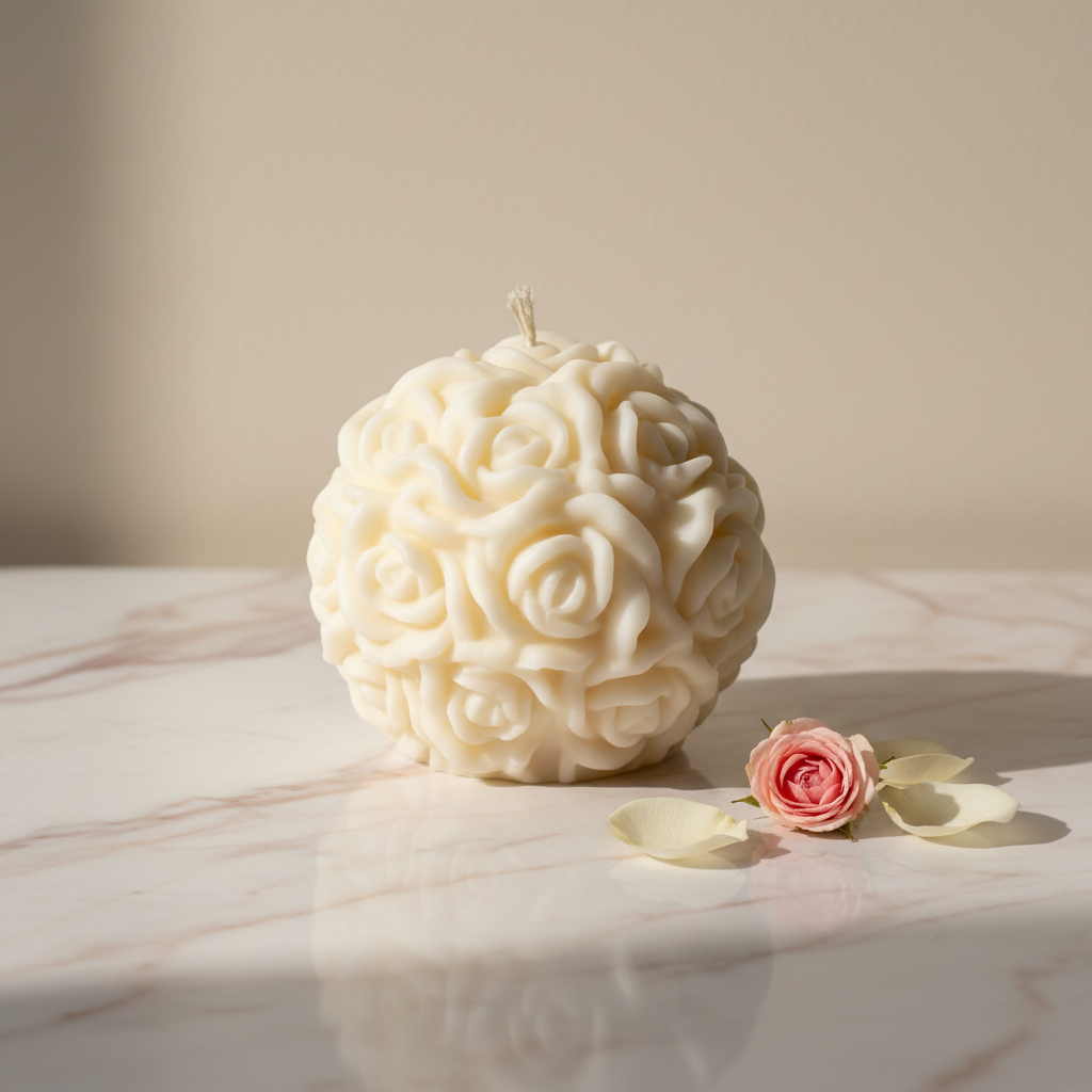 Rose ball candle on marble