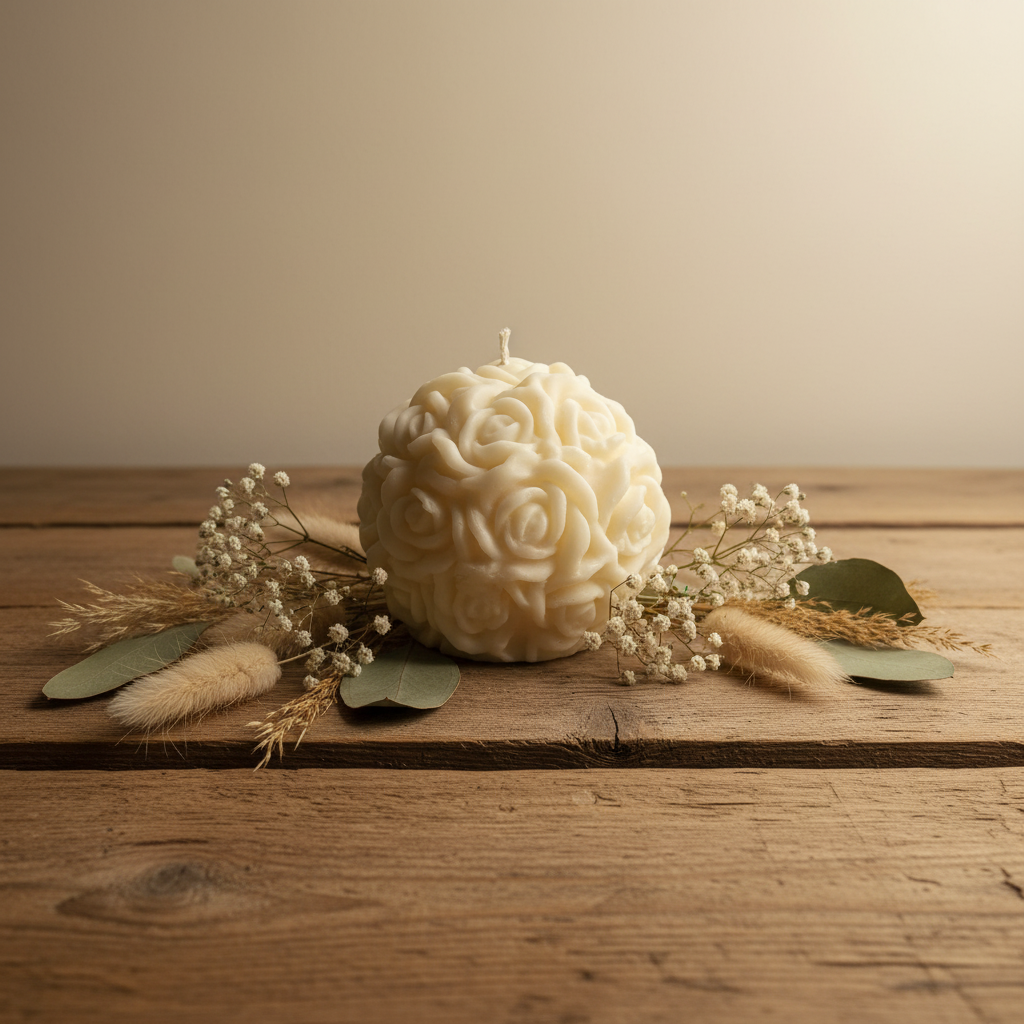 Rose ball candle with dried flowers