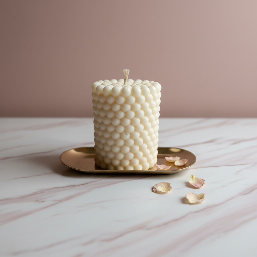 Textured candle on marble