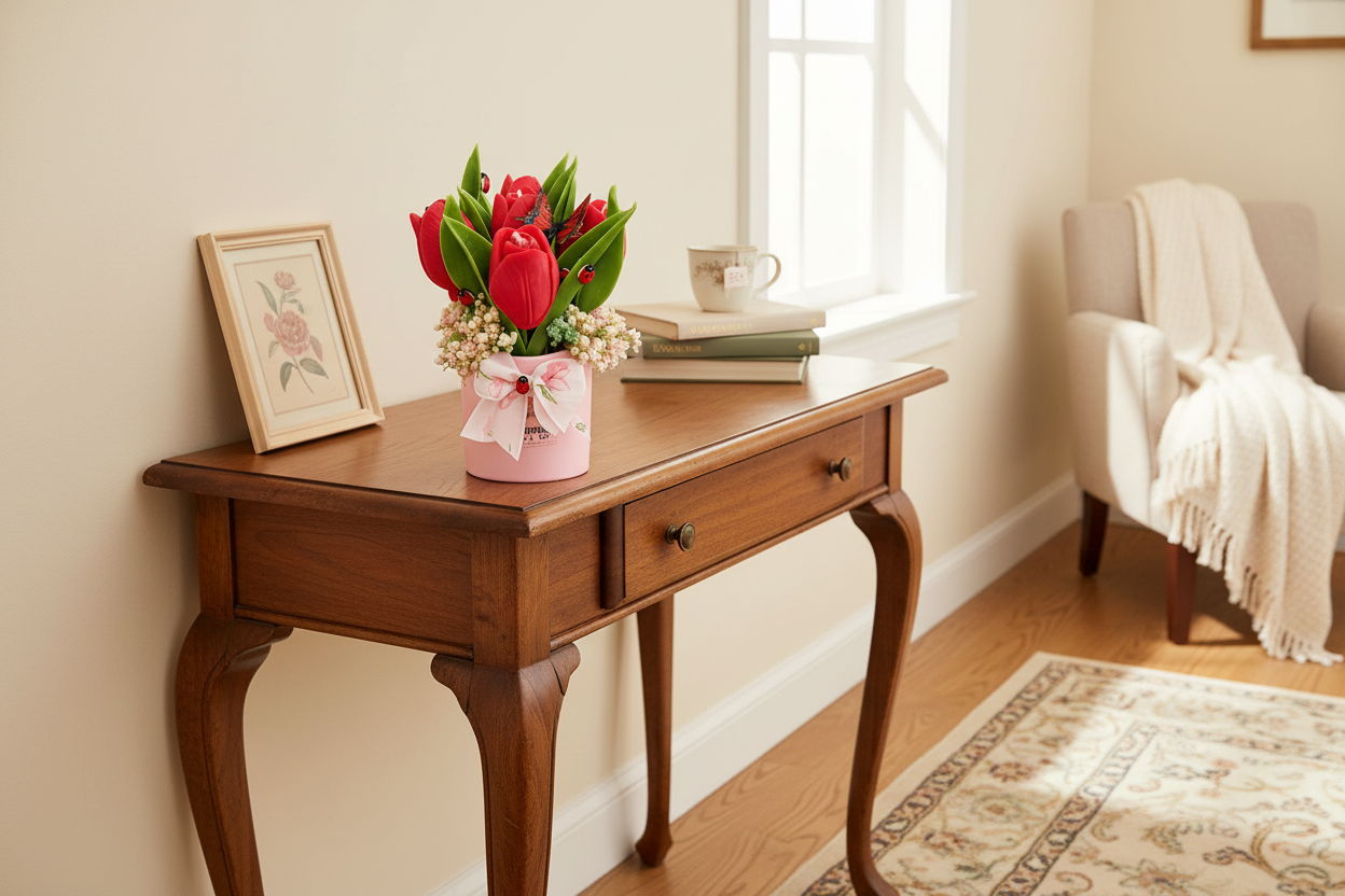Tulip arrangement in lifestyle setting